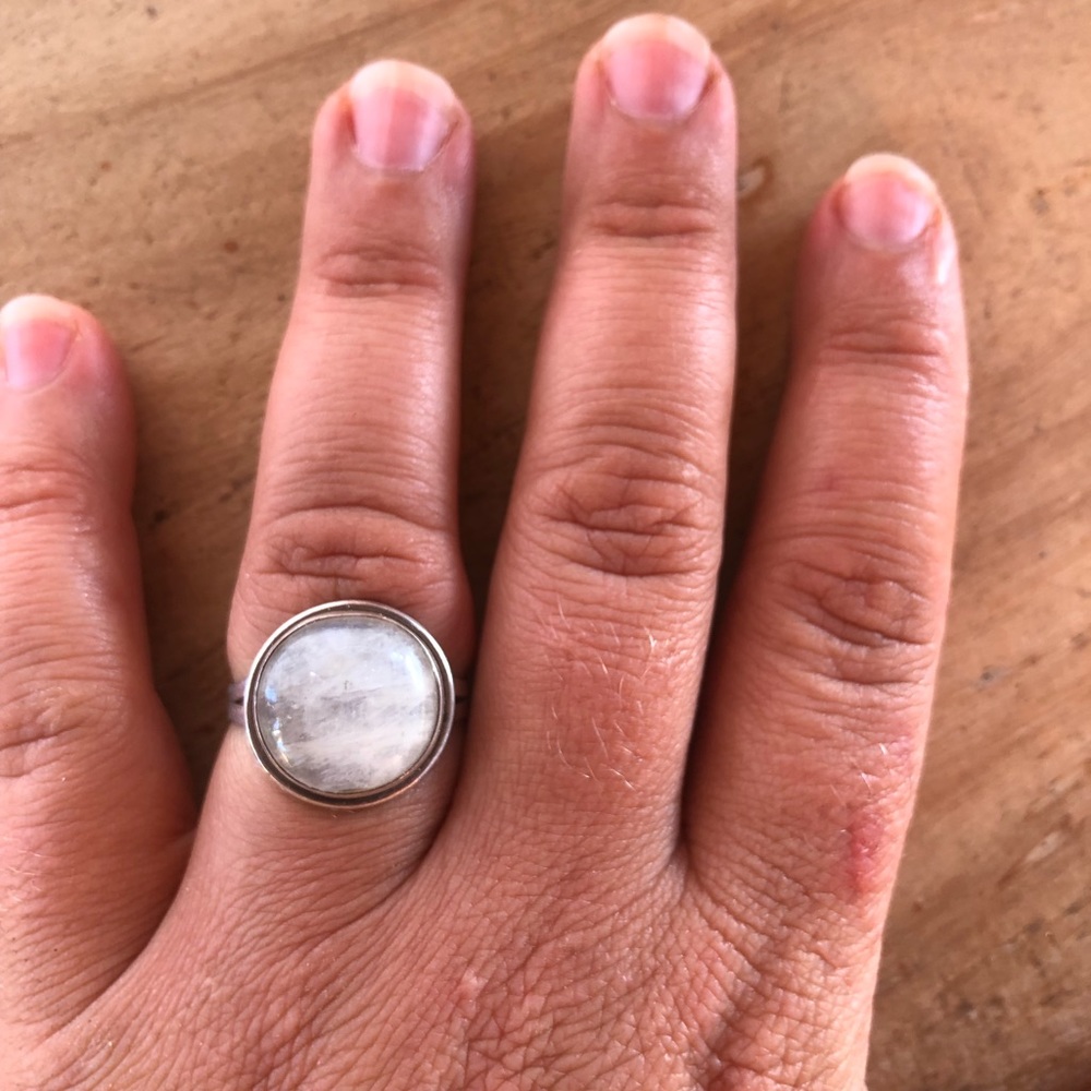 Natural Rainbow Moonstone silver ring.
